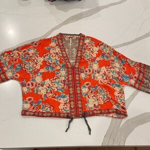Free People Floral Red Kimono Top